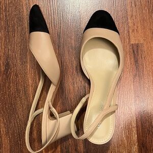Marc Fisher Beige and Black Sling Backs